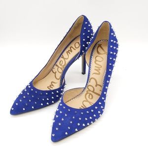 Sam Edelman Blue Suede Silver Studded Heels Sz 8.5